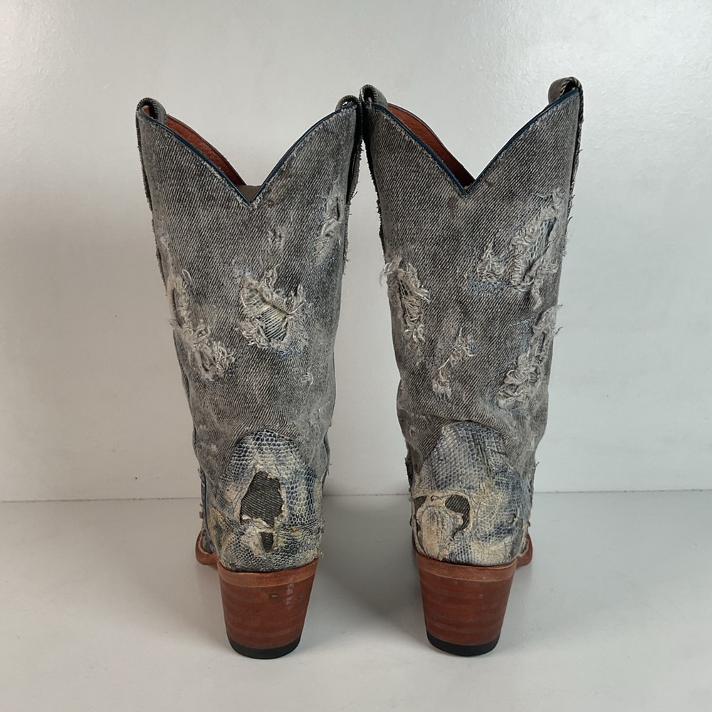Dan Post Buckshot Lizard Cowgirl Boots 7.5 M Halloween Denim - Picture 12 of 16